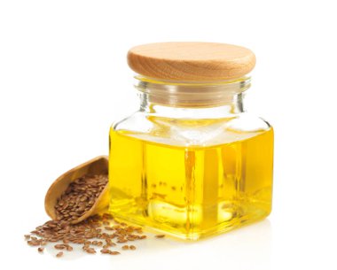 beyaz izole şişe keten tohumu yağı