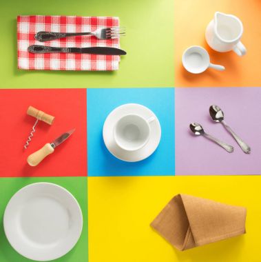 renkli arka plan, mutfak eşyaları