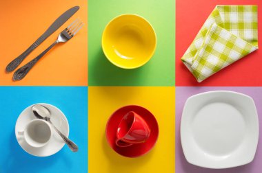 renkli arka plan, mutfak eşyaları