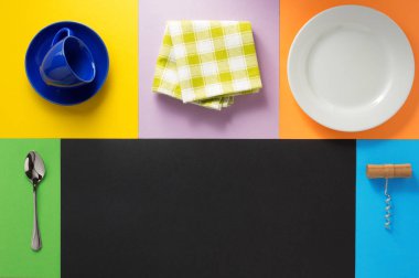 renkli arka plan, mutfak eşyaları