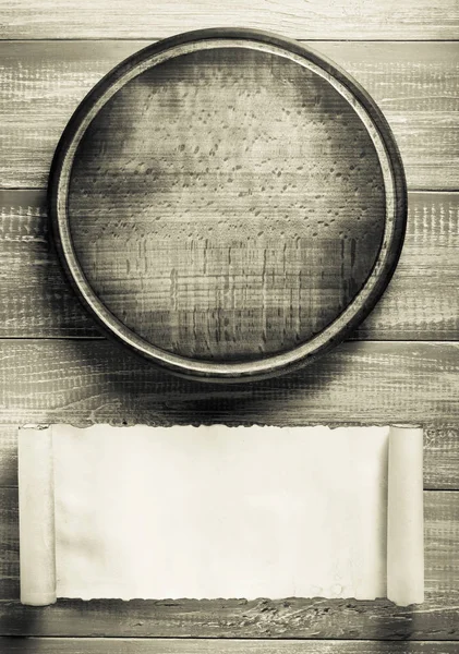 Pizza cutting board at rustic background — Stock Photo, Image