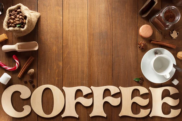 Coffee set on wood — Stock Photo, Image