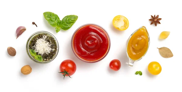 Set of dip sauces in bowl on white — Stock Photo, Image