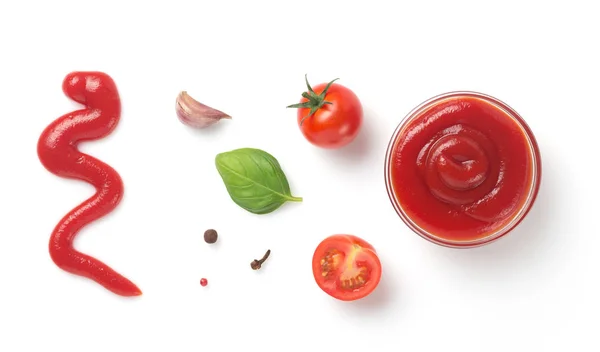 Tomato sauce in bowl isolated on white — Stock Photo, Image