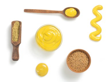 kapta beyaz zemin üzerine hardal sosu