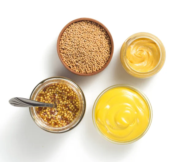 Mustard sauce in bowl on white background — Stock Fotó