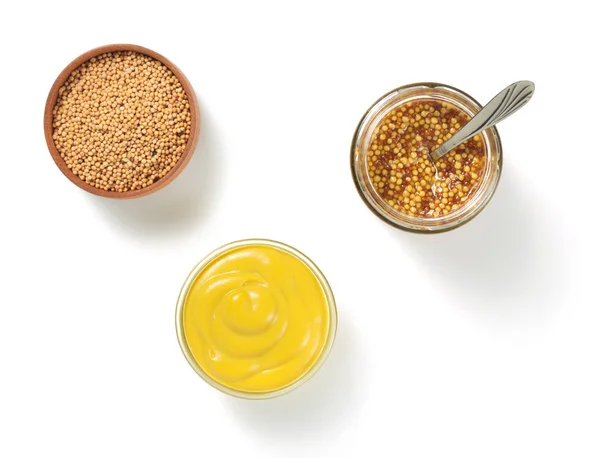 Mustard sauce in bowl on white background — Stock Fotó