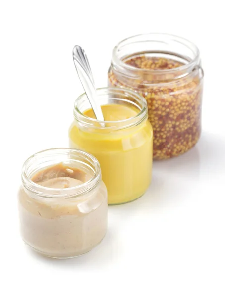 Mustard sauce collection on white — Stock Photo, Image