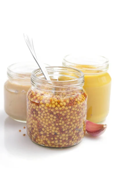 Mustard sauce collection on white — Stock Photo, Image