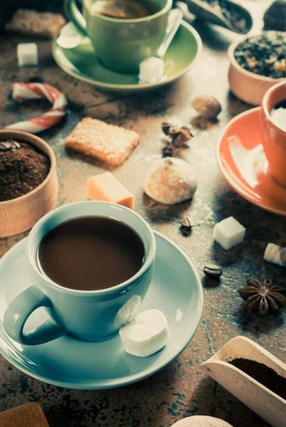 一杯のコーヒー、紅茶、カカオ — ストック写真