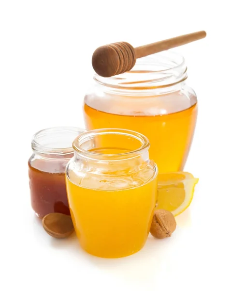 Glass jar of honey — Stock Photo, Image