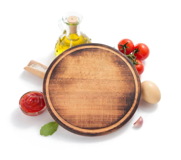 Pizza cutting board with  ingredient — Stock Photo, Image