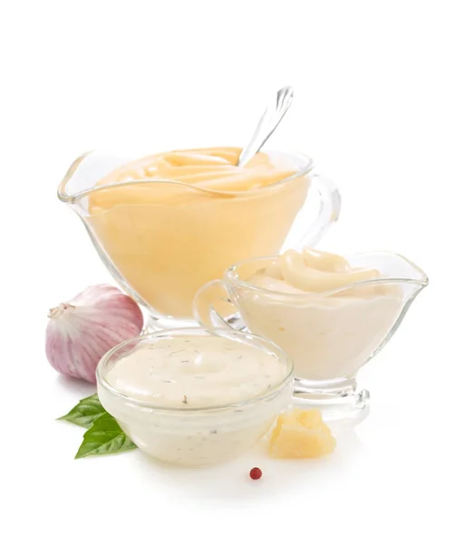 Variedade de molho de maionese em branco — Fotografia de Stock