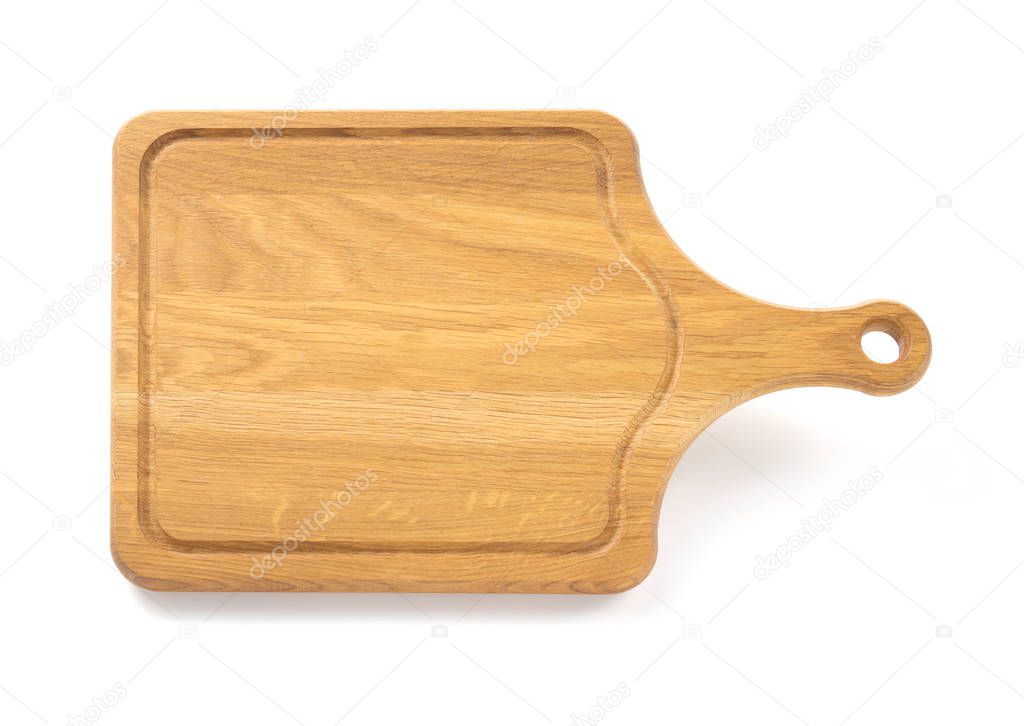 wooden cutting board on white 