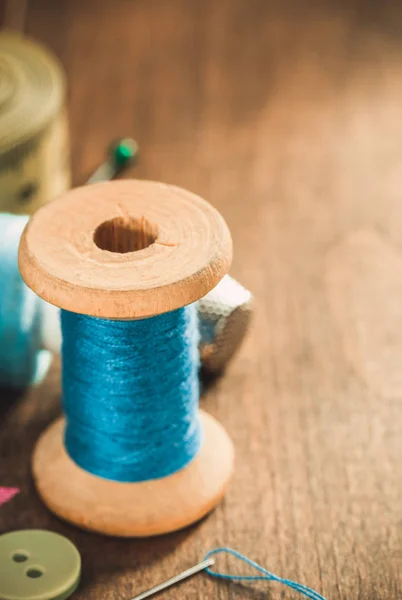 Sewing tools and accessories on table — Stock Photo, Image