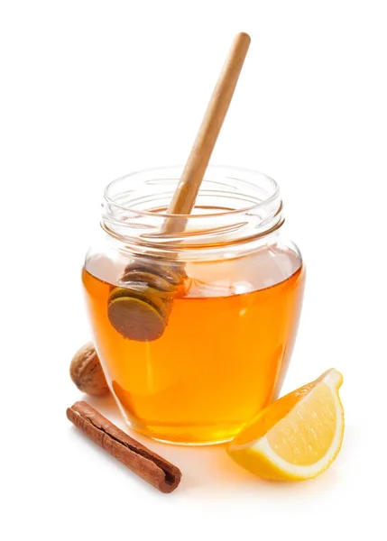 Glass jar of honey — Stock Photo, Image