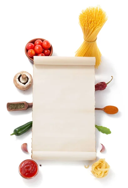 Pergamino de pergamino e ingrediente alimentario — Foto de Stock