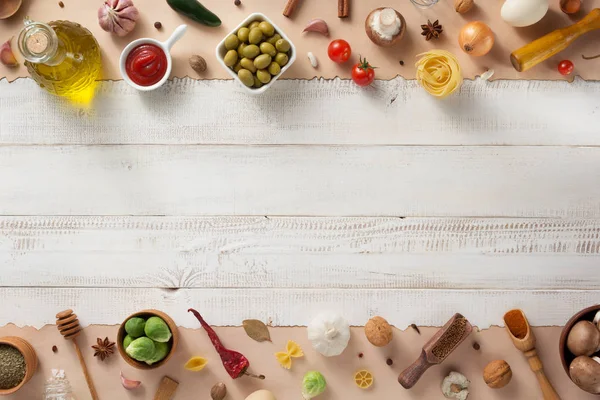 Spice and herbs ingredients at wood — Stock Photo, Image