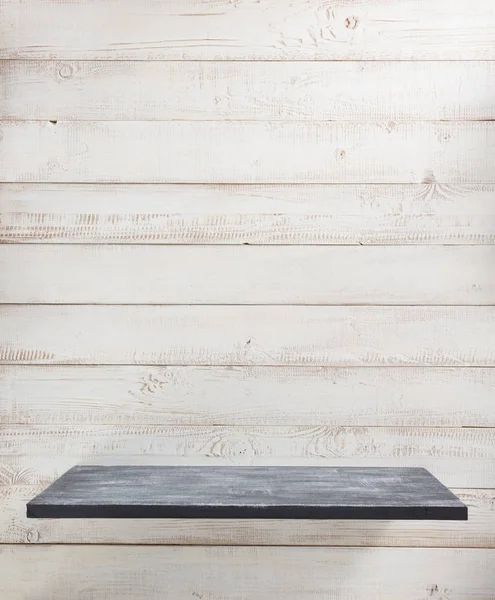 White shelf on wooden wall — Stock Photo, Image