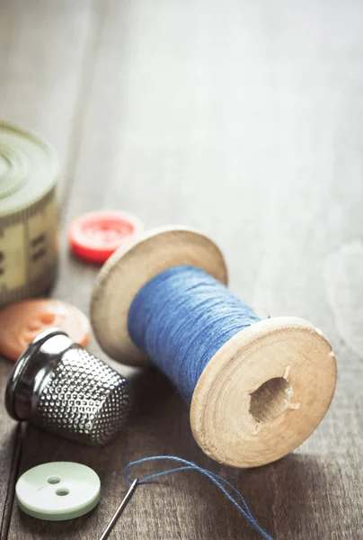 Sewing tools and accessories on table — Stock Photo, Image