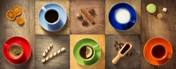 Xícara de café, chá e cacau — Fotografia de Stock