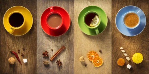 Cup of coffee, tea and cacao — Stock Photo, Image