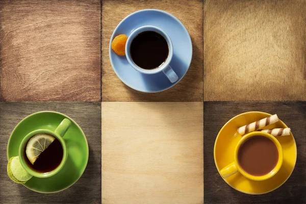 Kopje koffie, thee en cacao — Stockfoto