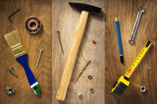 Zestaw narzędzi i instrumentów na drewno — Zdjęcie stockowe