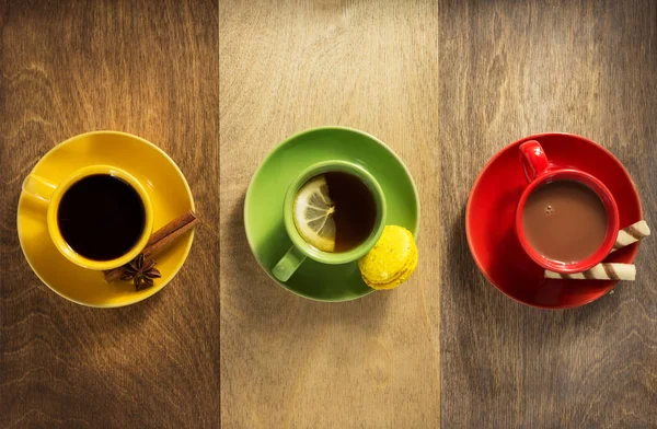 Cup of coffee, tea and cacao — Stock Image Cup of coffee, tea and cacao Stock Image