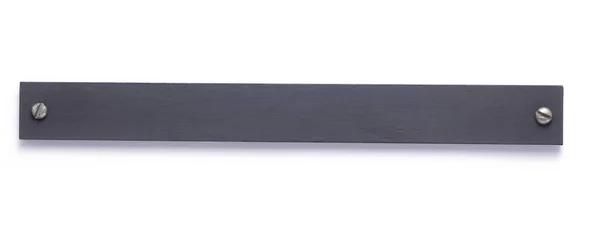 Drewniana czarna tabliczka z nazwiskiem lub tabliczka ścienna izolowana w kolorze białym — Zdjęcie stockowe