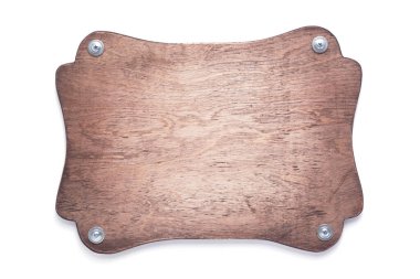 Tahta isim levhası veya duvar işareti beyaz arkaplanda izole edildi