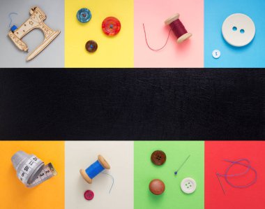 Kağıt arkaplan dokusu, üst görünüm dikiş araçları ve aksesuarları