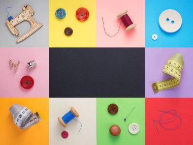 Kağıt arkaplan dokusu, üst görünüm dikiş araçları ve aksesuarları