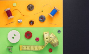 Kağıt arkaplan dokusu, üst görünüm dikiş araçları ve aksesuarları