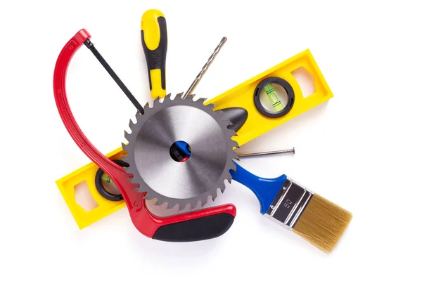 Set Construction Tools Isolated White Background Top View — Stock Photo, Image