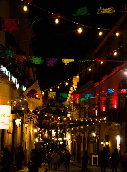 Prachtige Nacht Kleurrijke Uitzicht Straat Mexicaanse Een Stad Stockfoto