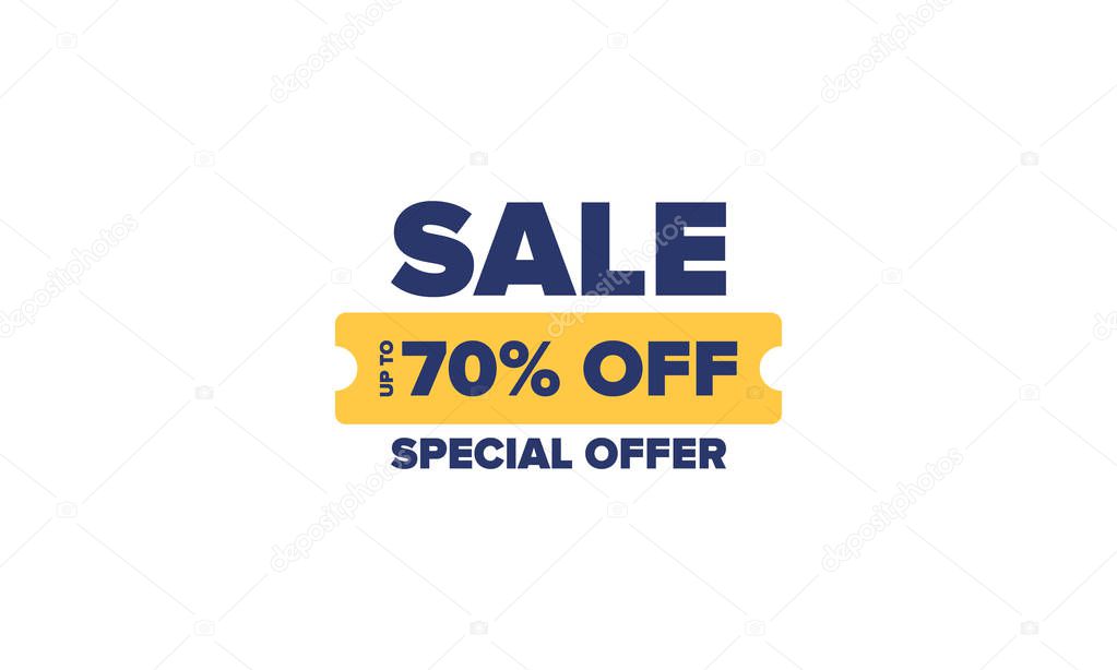 Sale banner. Holiday special offer, discount badge. Super season deal. Mega sale. Fashion shop creative advertisement. Shopping template. Poster for promotion. Flat style background