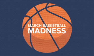 March Madness basketbol vektör logosu ve arka planı. Ulusal öğrenci basketbol turnuvası. Harf ve oyun topu ile tasarım