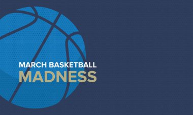 March Madness basketbol vektör logosu ve arka planı. Ulusal öğrenci basketbol turnuvası. Harf ve oyun topu ile tasarım