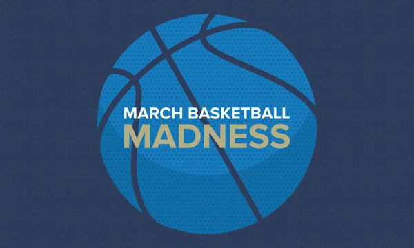 3月狂気バスケットボールベクトルのロゴと背景 私たち全国学生バスケットボールトーナメント レタリングとゲームボールとデザイン — ストックベクタ