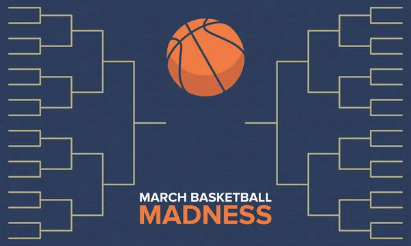 3月疯狂篮球矢量标志和背景 我们的全国学生篮球锦标赛 锦标赛季后赛网 字母和游戏球的设计 — 图库矢量图片
