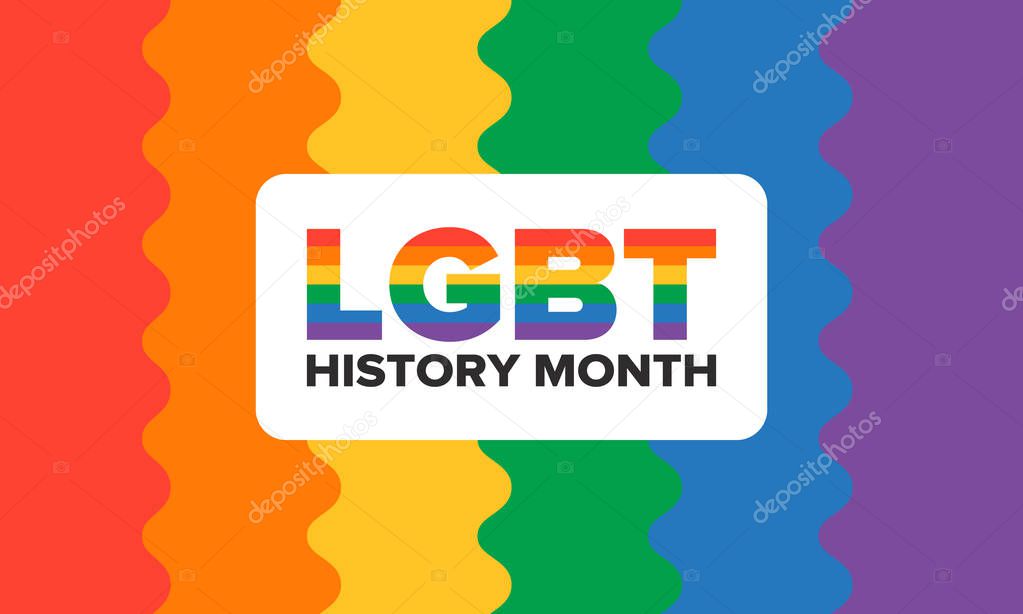 LGBT history month. Pride Month. Lesbian Gay Bisexual Transgender. Celebrated annual. LGBT flag. Rainbow love concept. Human rights and tolerance. Poster, card, banner and background. Vector