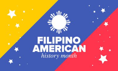 Filipinli Amerikan Tarihi Ayı. Ekim ayında bayramın kutlu olsun. Filipinliler ve Birleşik Devletler bayrağı. Kültür ayı. Vatansever tasarım. Poster, kart, afiş, şablon. Vektör illüstrasyonu