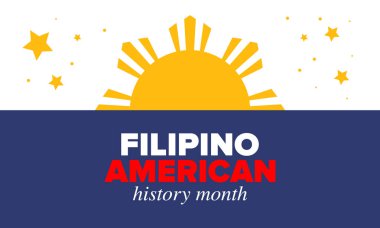 Filipinli Amerikan Tarihi Ayı. Ekim ayında bayramın kutlu olsun. Filipinliler ve Birleşik Devletler bayrağı. Kültür ayı. Vatansever tasarım. Poster, kart, afiş, şablon. Vektör illüstrasyonu