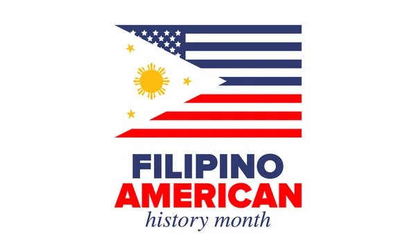 Filipino American History Month Happy Holiday Celebrate Annual October Filipinos — Stock Vector