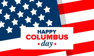 Amerika 'da Kolomb Günü' n kutlu olsun. Ulusal bayram, yıllık kutlamalar Ekim 'de. Amerikan Günü. Columbus 'un onuru. Vatansever Amerikan unsurları. Poster, kart, afiş, geçmiş. Vektör illüstrasyonu