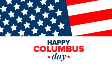Amerika 'da Kolomb Günü' n kutlu olsun. Ulusal bayram, yıllık kutlamalar Ekim 'de. Amerikan Günü. Columbus 'un onuru. Vatansever Amerikan unsurları. Poster, kart, afiş, geçmiş. Vektör illüstrasyonu