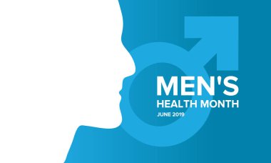 Haziran 'da Ulusal Erkek Sağlığı Ayı. Sağlık eğitimi programı. Amerika 'da yıllık kutlama. Tıbbi konsept. Bakım ve sağlık. Poster, kart, afiş ve geçmiş. Vektör illüstrasyonu