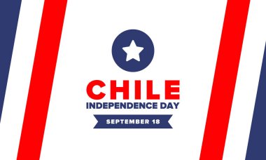 Şili Bağımsızlık Günü. Mutlu bayramlar Patrias. Özgürlük günü. Yıllığı 18 Eylül 'de kutlayın. Şili bayrağı. Vatansever Şili tasarımı. Poster, kart, afiş, şablon, geçmiş. Vektör