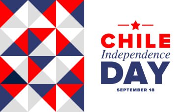 Şili Bağımsızlık Günü. Mutlu bayramlar Patrias. Özgürlük günü. Yıllığı 18 Eylül 'de kutlayın. Şili bayrağı. Vatansever Şili tasarımı. Poster, kart, afiş, şablon, geçmiş. Vektör